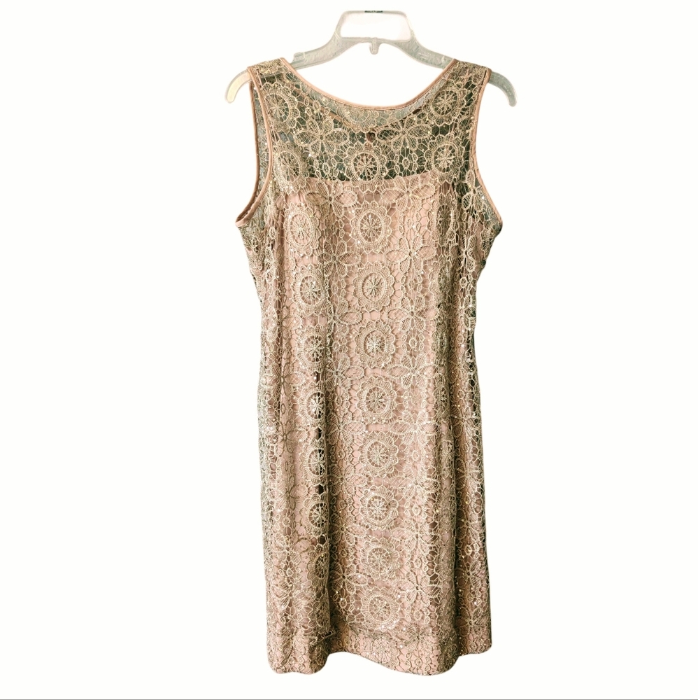 MSRP:$200 Adrianna Papell Lace Overlay Rose Gold Cocktail Dress 8P
